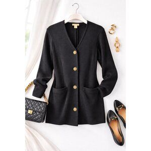 Ann Taylor Studio Black 100% Wool Cardigan Jacket Gold Buttons Size S